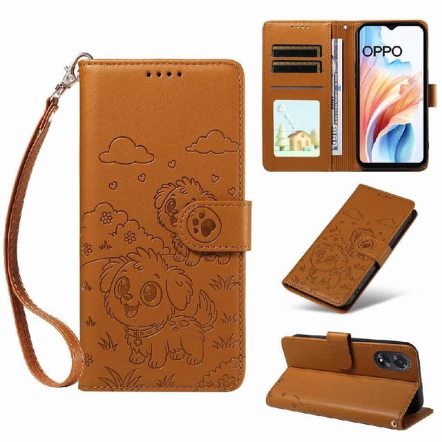 Funda Cartera GANGXUN con Diseño de Perrito en Relieve para OPPO A38 4G/A18 4G , Protección 360° con Ranuras y Correa Desmontable