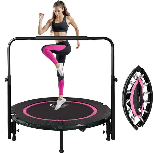 Trampolín Brincolin Plegable Centurfit Fitness 40 Aeróbico Barra Rosa