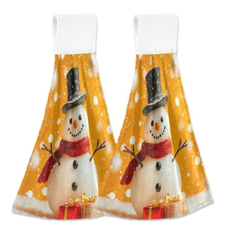 

2pcs Kitchen Hanging Towels Bathroom Hanging Towels Velcro Soft Hand Towel Absorbent Tie Towels for Kitchen Toilet Tea Bar Washcloth Decor White Happy Snowman