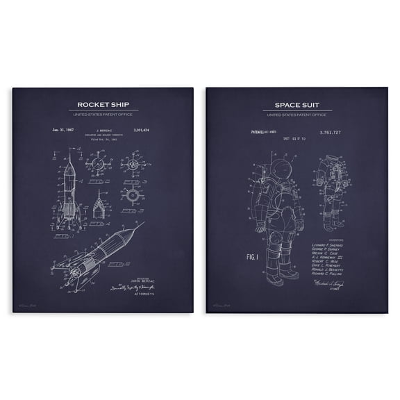 Stupell Industries Rocket Space Suit Diagram Education Painting Wrapped Canvas Art Print Wall Art, 16 x 20, Set of 2