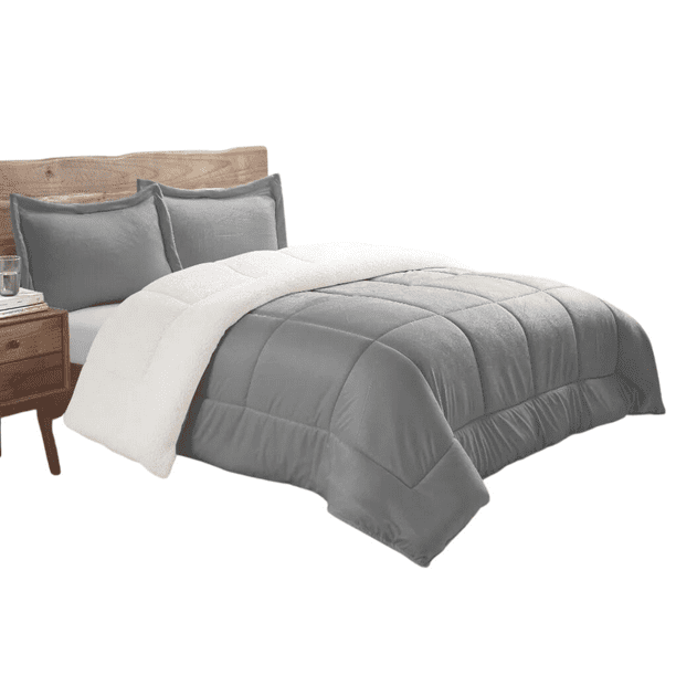 Juego De Edredón Reversible Micromink Sherpa King Size Gris / Blanco Hudson & Main Micromink Sherpa