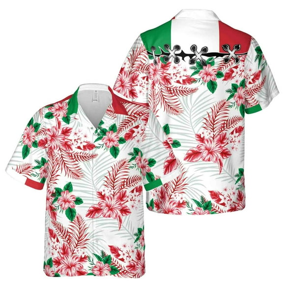 Tropical Floral Italy Flag Color Hawaiian Shirt S-5XL
