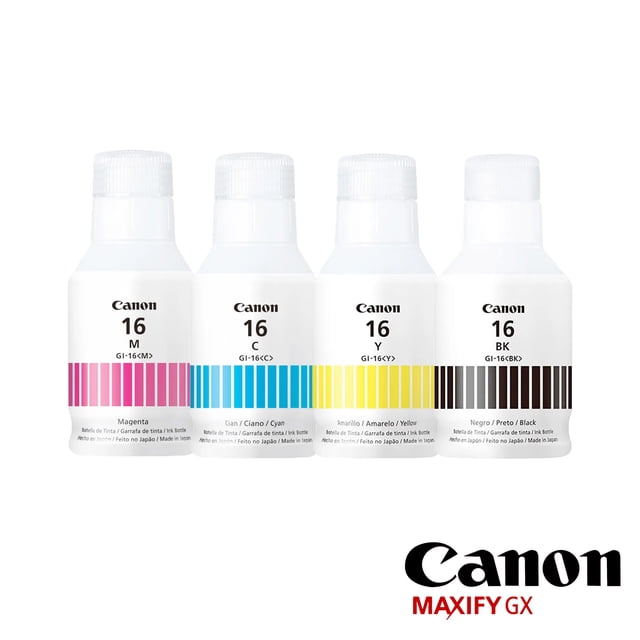 KIT 4 TINTAS Canon GI-16 MAXIFY MEGA TANK COMPATIBLE GX6010 GX7010 NEGRO MAGENTA CYAN AMARILLO 70ML