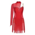 thumbnail image 1 of renvena Robe de Danse Latine de Ballroom pour Femmes Rumba Samba Tango Salsa à Épaule Asymétrique avec Franges Mini Rouge TG, 1 of 7