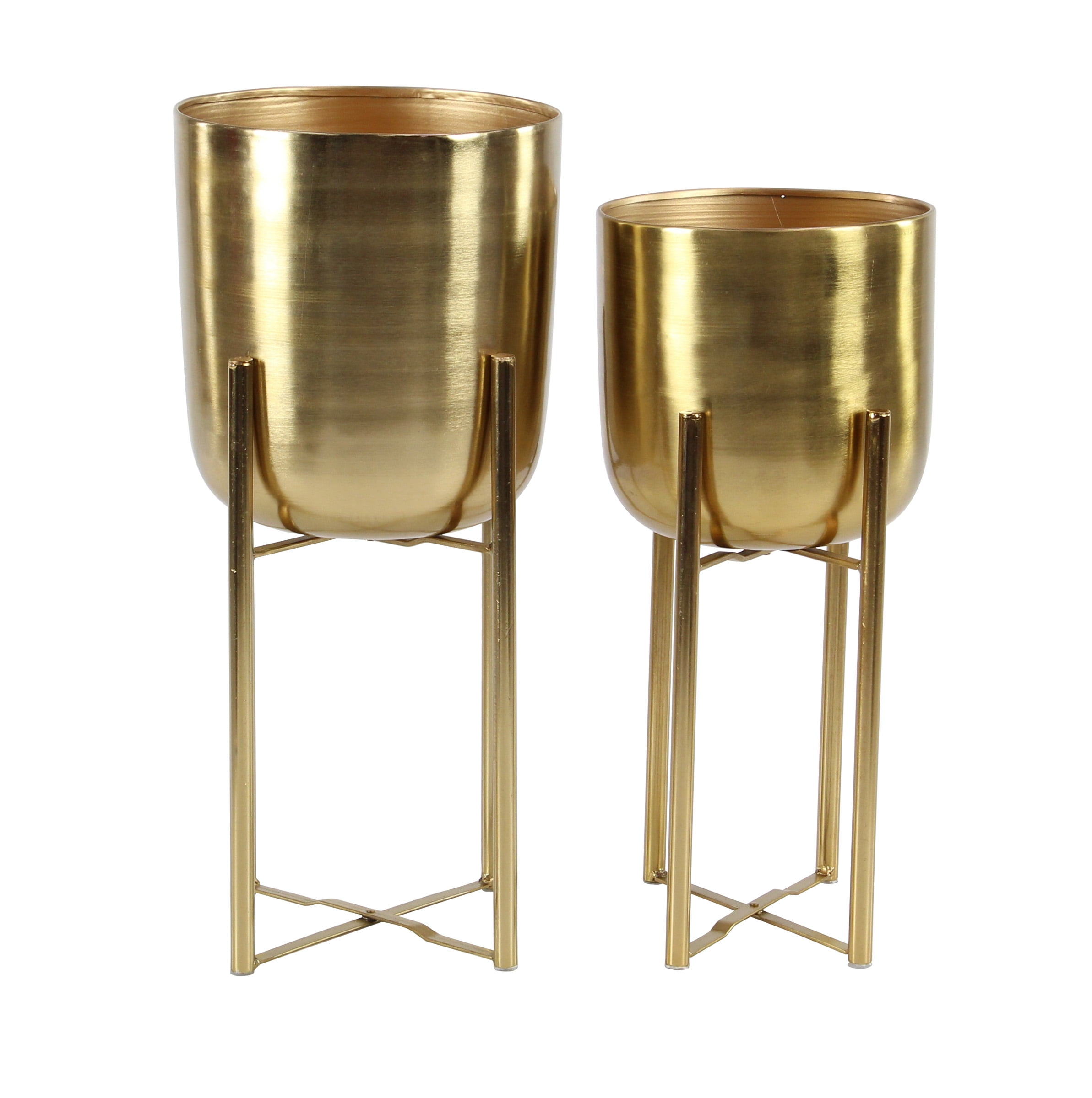 Decmode Contemporary 19 And 22 Inch Gold Iron Planters With Stands Set of 2 by DecMode