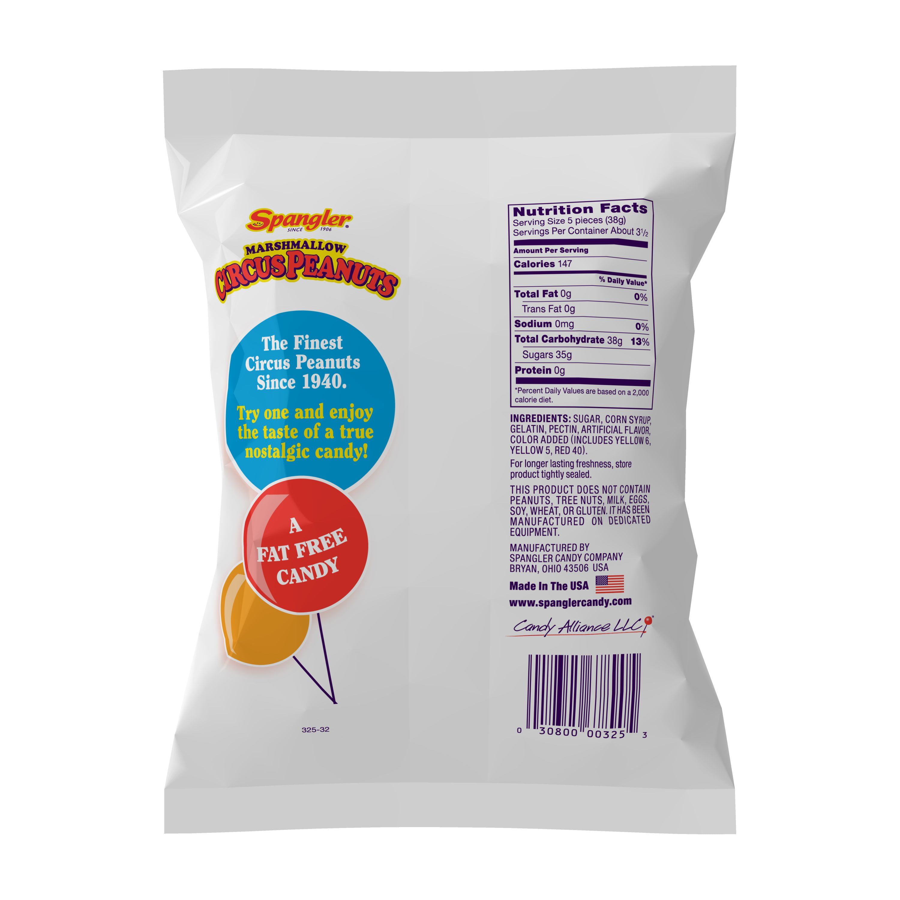 Spangler Candy Marshmallow Circus Peanuts, Allergen Free, 5 oz Candy Bag