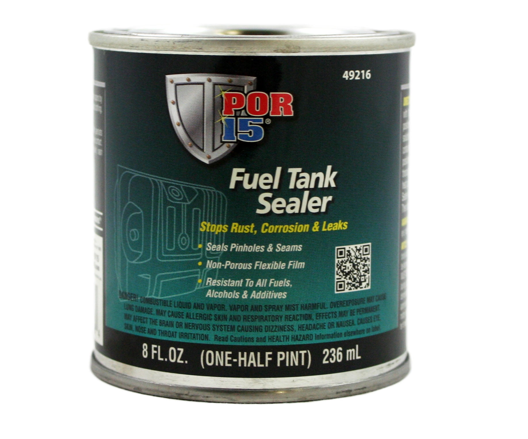 POR-15 49216 Fuel Tank Sealer, 8 oz. Can, Silver, Liquid, 250 to 450 sq  ft/gal Coverage, 96 Hr. Curing 