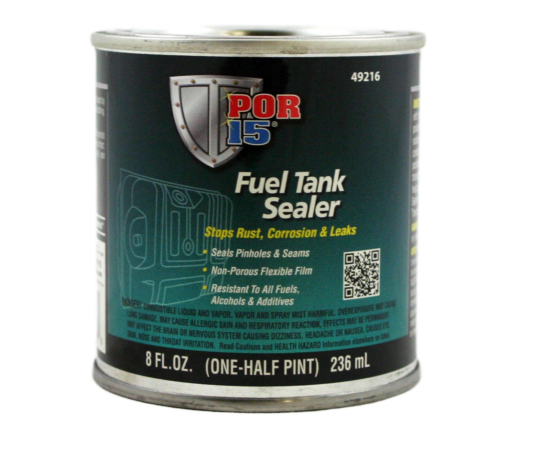 POR-15 49216 Fuel Tank Sealer, 8 oz Can, Semi-Transparent Silver, 250 to  450 sq-ft/gal Coverage, 96 hr Curing 