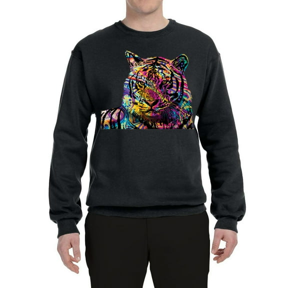 Wild Bobby, Colorful Rainbow Tiger Animal Lover Unisex Crewneck Graphic Sweatshirt, Black, Small