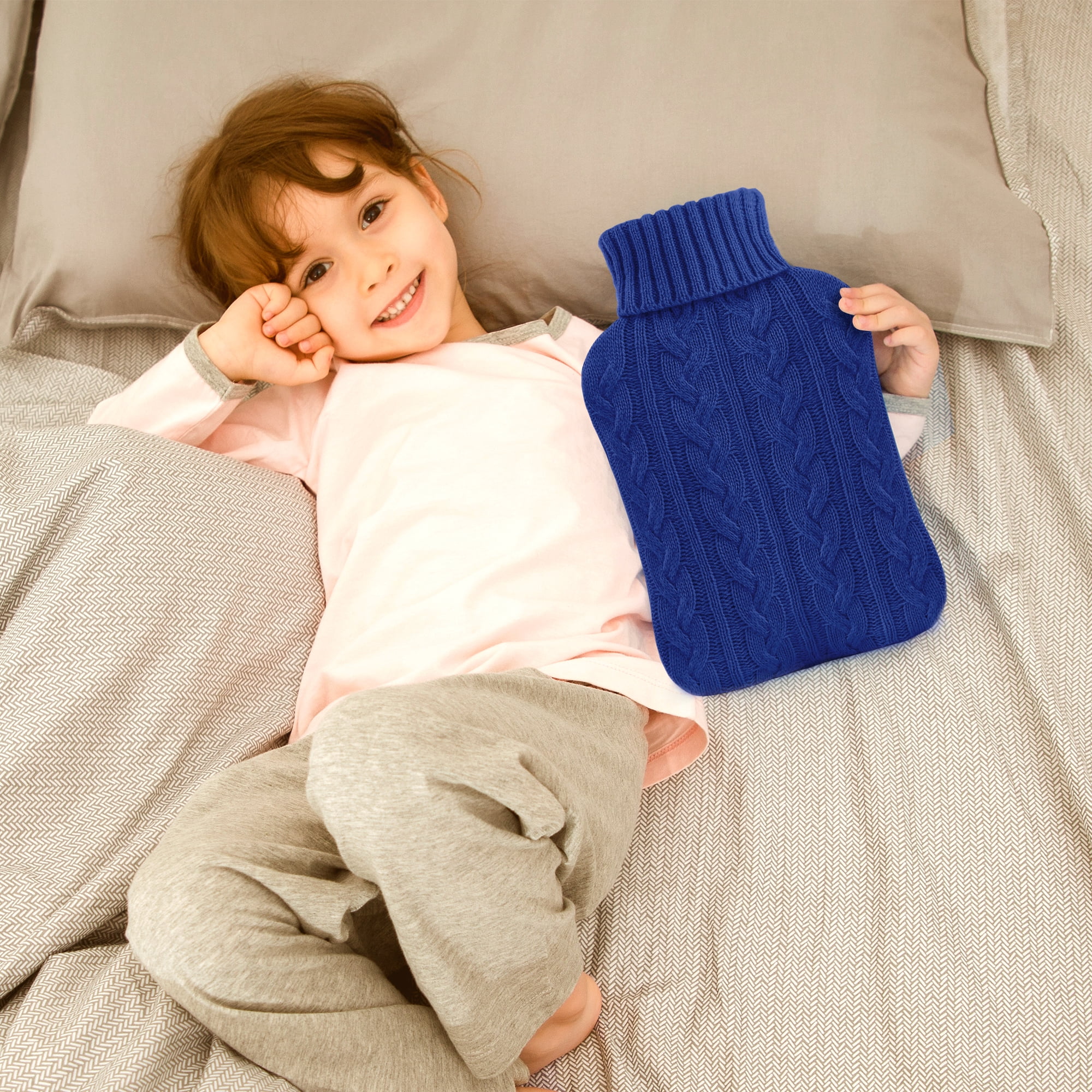 Attmu Hot Water Bottle with Cover Knitted, Transparent Hot Water Bag 2  Liter - Blue