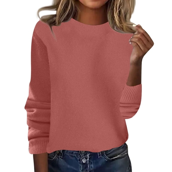 Crew Neck Long Sleeve Soft Pullover Sweater Women's Sweater Pink M