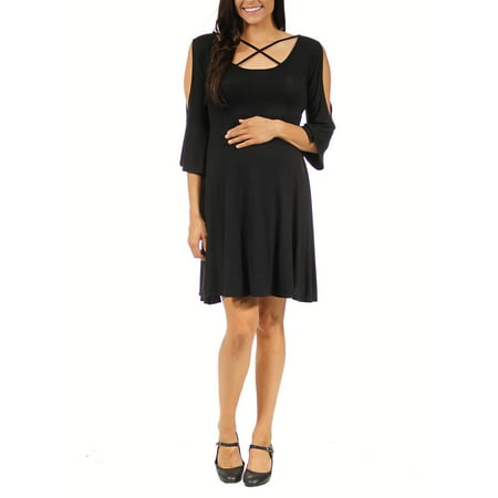 Maternity Cross Bodice - Women's Maternity Split-Sleeve Cross Fabric Dress
