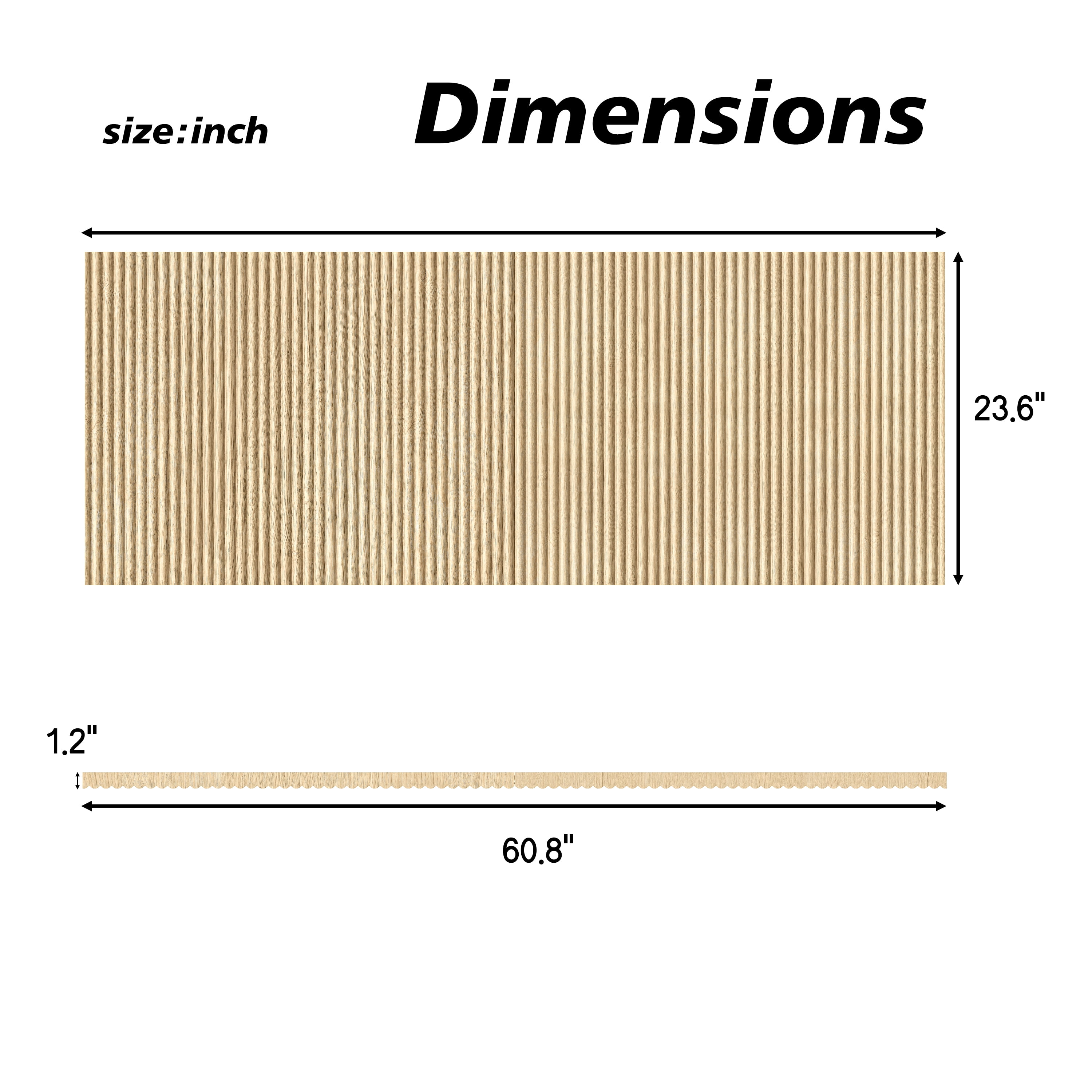 Modern Wavy Wooden Headboard 60.8 Inch for Queen Bed, Vertical Wood Grain Design with Easy Wall-Hanging Assembly, Bohemian Style, Easy Install, Oak