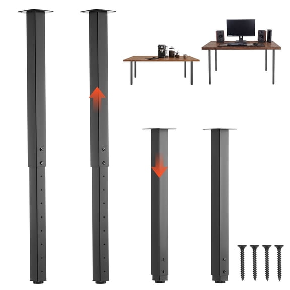 VEVOR Adjustable Table Legs, 24-40 in Square Steel Furniture Legs, 1200 lbs Max Load Heavy Duty, Quick Installation, Ideal for Home Office Desk DIY, Coffee Dinner Bar Tables, Workbenches,4 PCS, Black