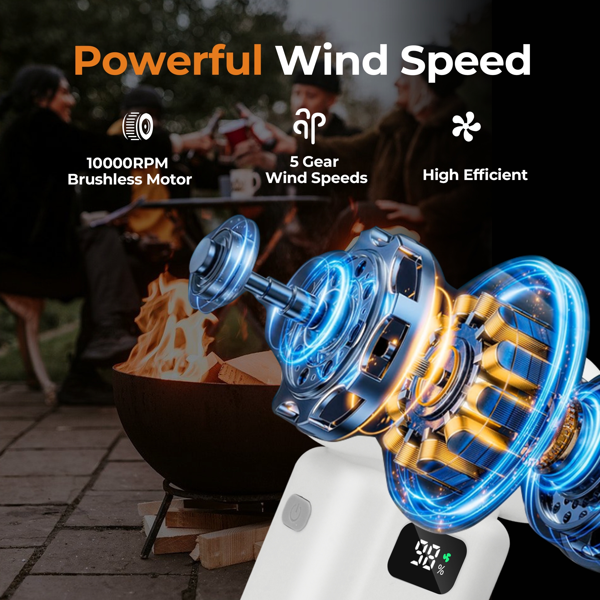 CreWear Compressed Air Duster - 100,000 RPM Electronic Cleaner with 6 Speeds, LED Screen, Lighting, Rechargeable Air Blower Dusters for Computer, Keyboard, Car, Outdoors, Office