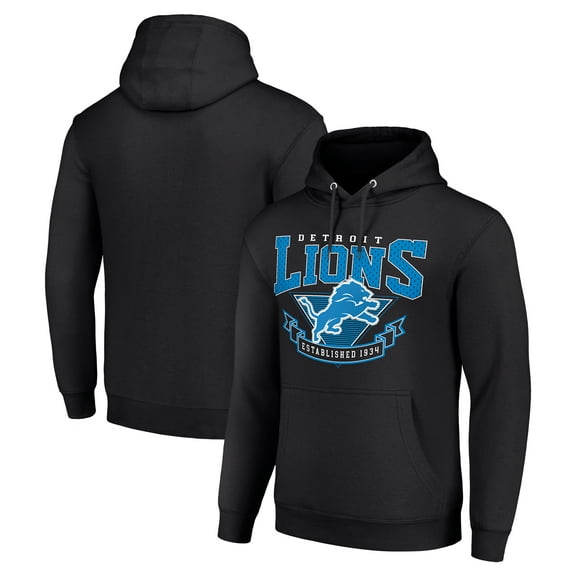 Men's Starter Black Detroit Lions -80s Inspired Pullover Hoodie