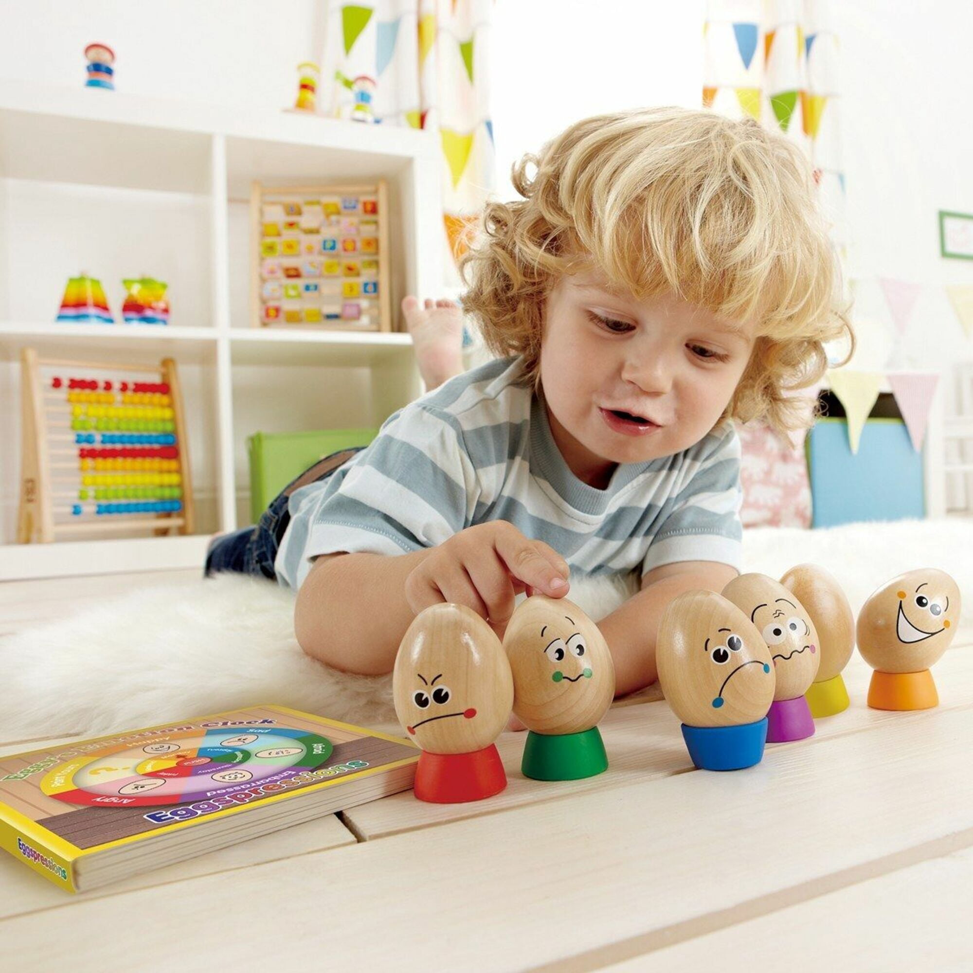 Hape Eggspressions Wooden Learning Toy with Illustrative Book, 13 Pieces