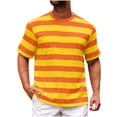 thumbnail image 2 of akafmk Summer Men's Cotton Striped T-Shirt Crew Neck Short Sleeve Basic Casual Tops, 2 of 5