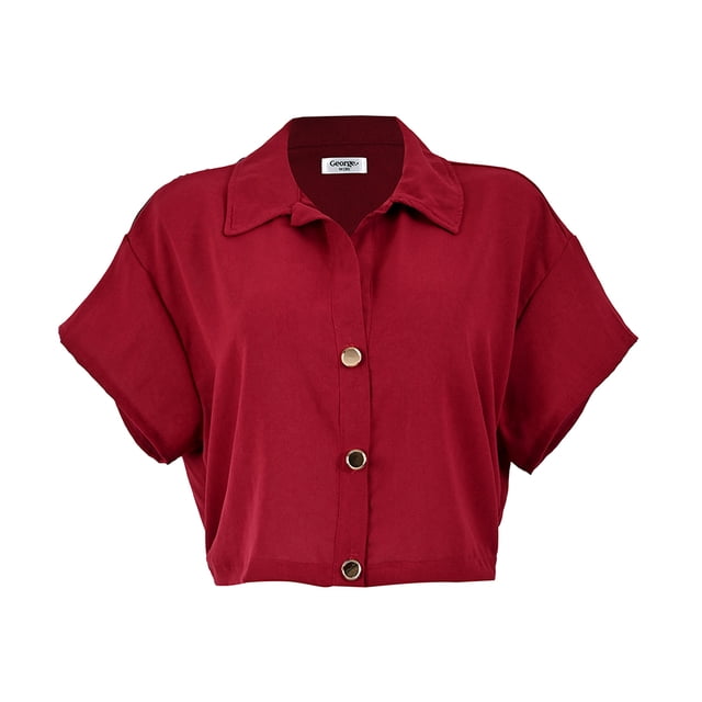 Blusa George para Mujer, Camisera Boxy, Manga Corta y Elástico en Espalda Vino Talla EG