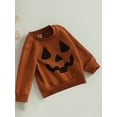 thumbnail image 3 of Liacowi Baby Girls Boys Sweatshirts Toddler Halloween Clothes Pumpkin Face Print Crew Neck Long Sleeve Pullovers Tops Infant Fall Winter Outfit 0-3T, 3 of 7