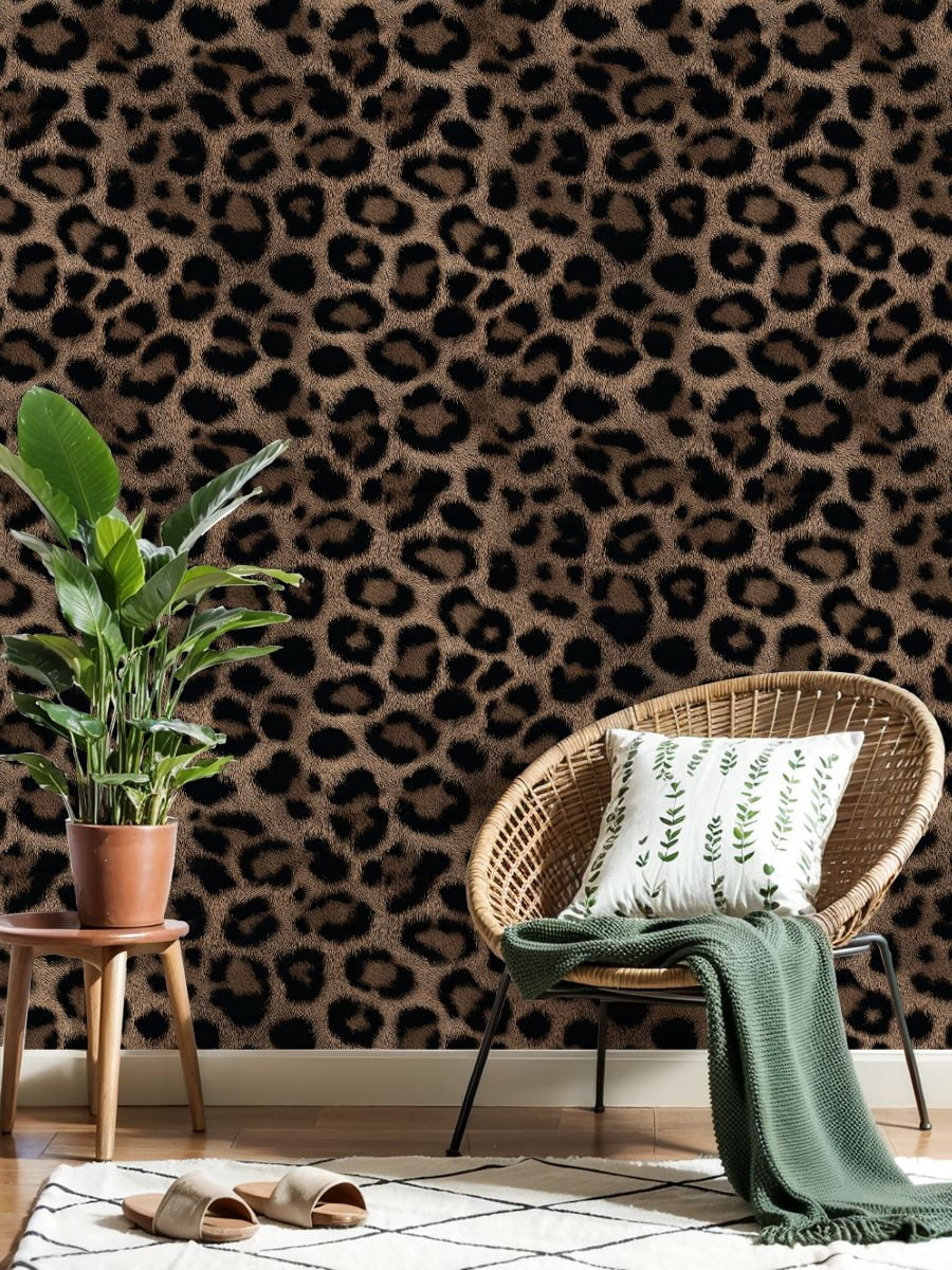 Peel and Stick Wallpaper Leopard Print Brown Black Tones Wall Mural 17.7in x 9.8ft Self Adhesive Removable Wall Paper Renter Friendly Wallpaper for Nursery Bedroom Cabinets