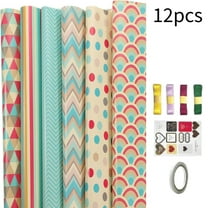 Wrapping Paper Sheets 6 Pack, Eco-Friendly Gift Wrap Set with Stickers and Ribbon, Birthday Wrapping Paper for All Ages and Occasions
