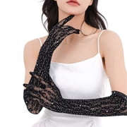 Long Lace Gloves With Sparkling Rhinestones Decors For Elegance Evening Party Dressingup Women PhotoshootsHandwear