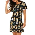 thumbnail image 2 of Easygdp Cute Dogs Corgi Camisón de manga corta para mujer, informal, estampado, 2 of 6