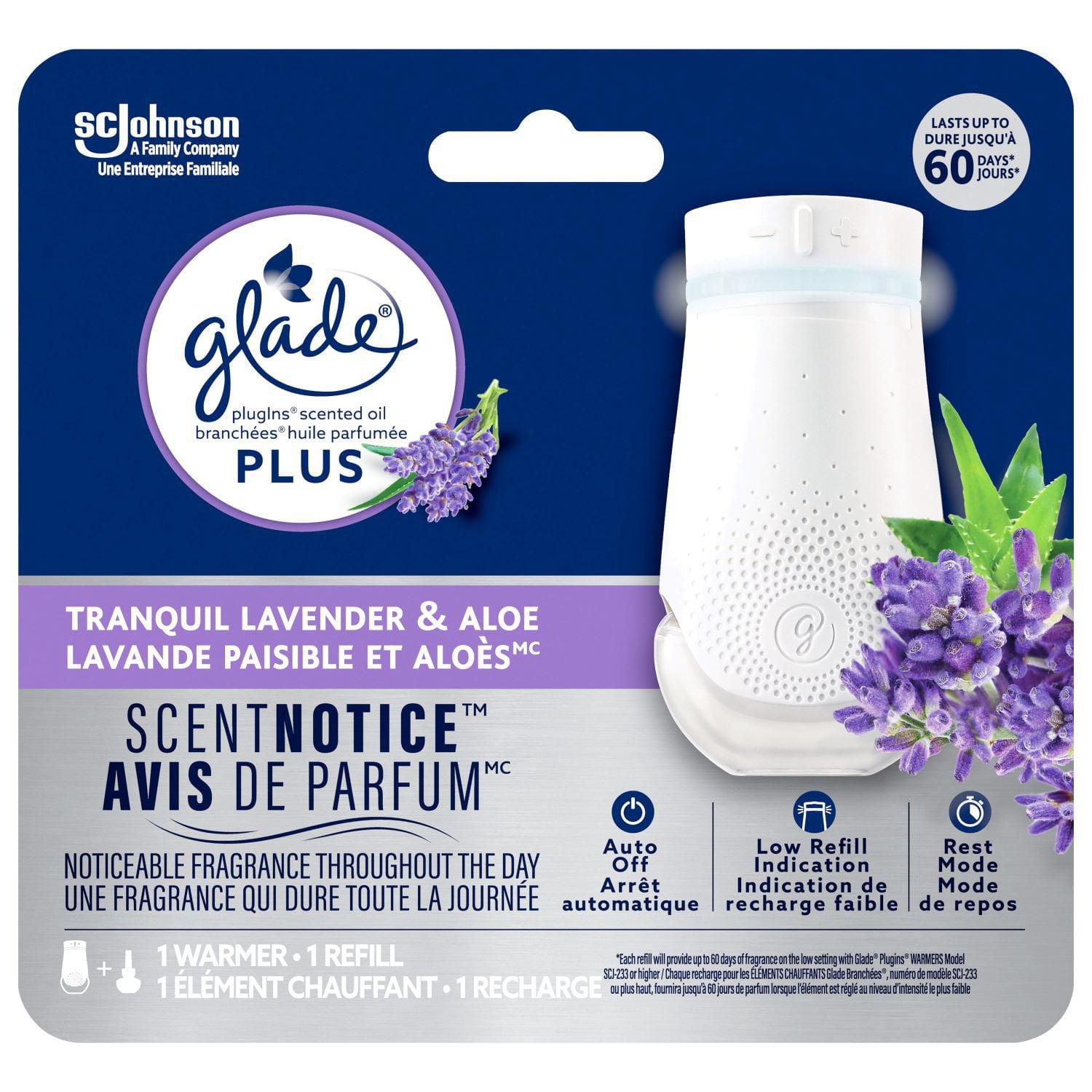 Glade Plugins® Plus Air Freshener Oil, Tranquil Lavender and Aloe, 1 Warmer 1 Refill