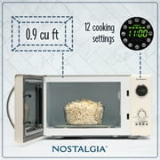 Nostalgia 0.9 cu ft Retro Microwave Oven, 800W Countertop Microwave Oven with Digital Clock, White