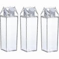 thumbnail image 1 of 3-Pack Milk Carton Bottle, Clear Square Milk Plastic Leakproof Cup, 1 of 5