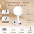 thumbnail image 5 of Ouwald Makeup Mirror with Lights, 8 Inch Lighted Makeup Mirror with 10X Magnification, Rechargeable 3 Colors LED Light Brightness Adjustable Vanity Mirror, 360°Rotation Double Sided Make up Mirror, 5 of 9