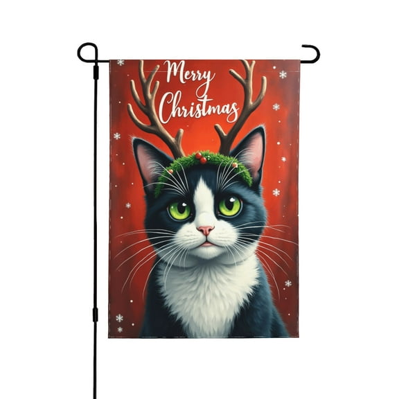 Merry Christmas Garden Flag 12X18 Double Sided, Burlap Winter Christmas Black Cat Garden Yard Flags For Xmas Christmas Outside Outdoor Decoration (Only Flag)