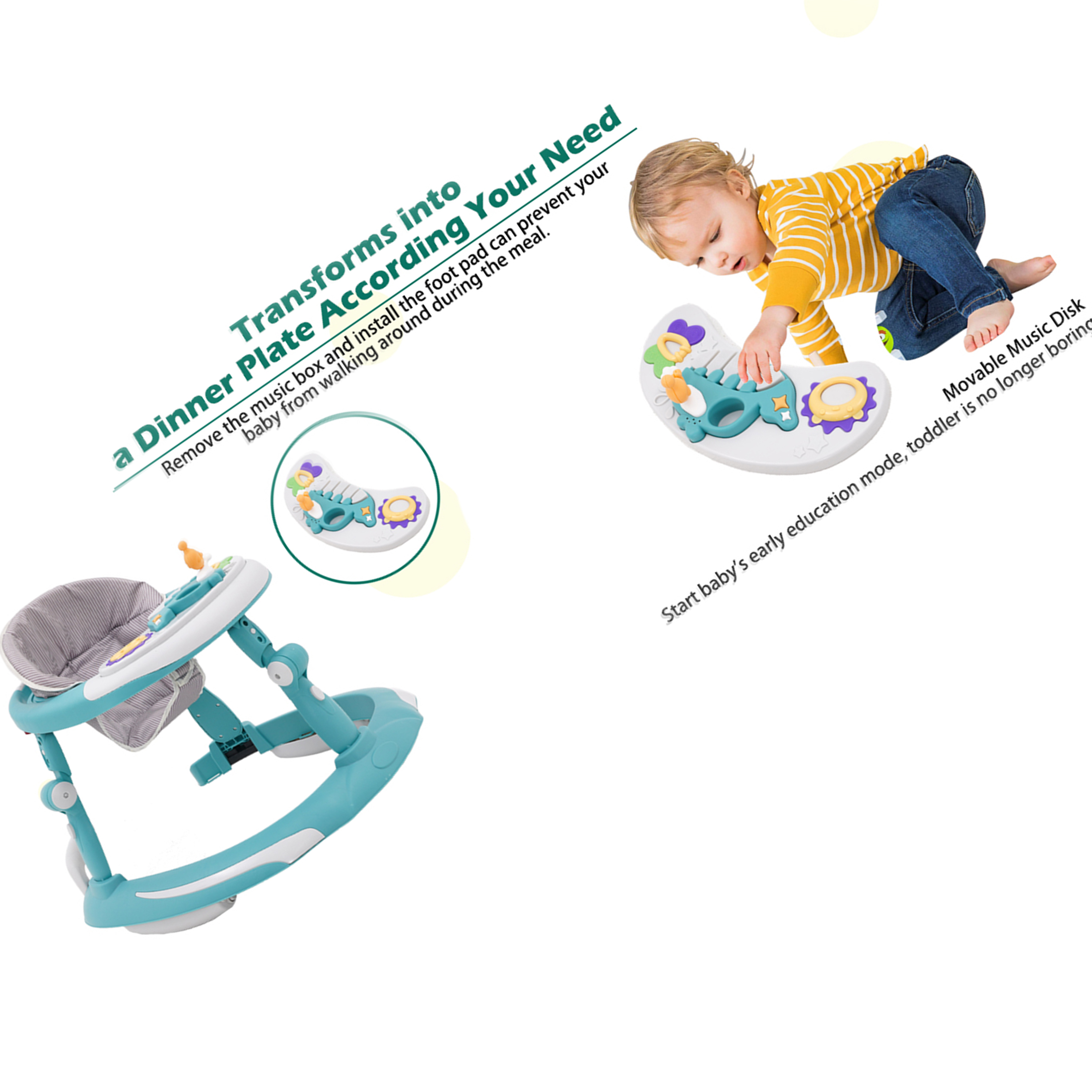 Ealing Baby Walker,Foldable Push Walker with Rocking Horse Function, Height Adjustable,Baby Activity Center Toys with Music for Babies 6-24 Months