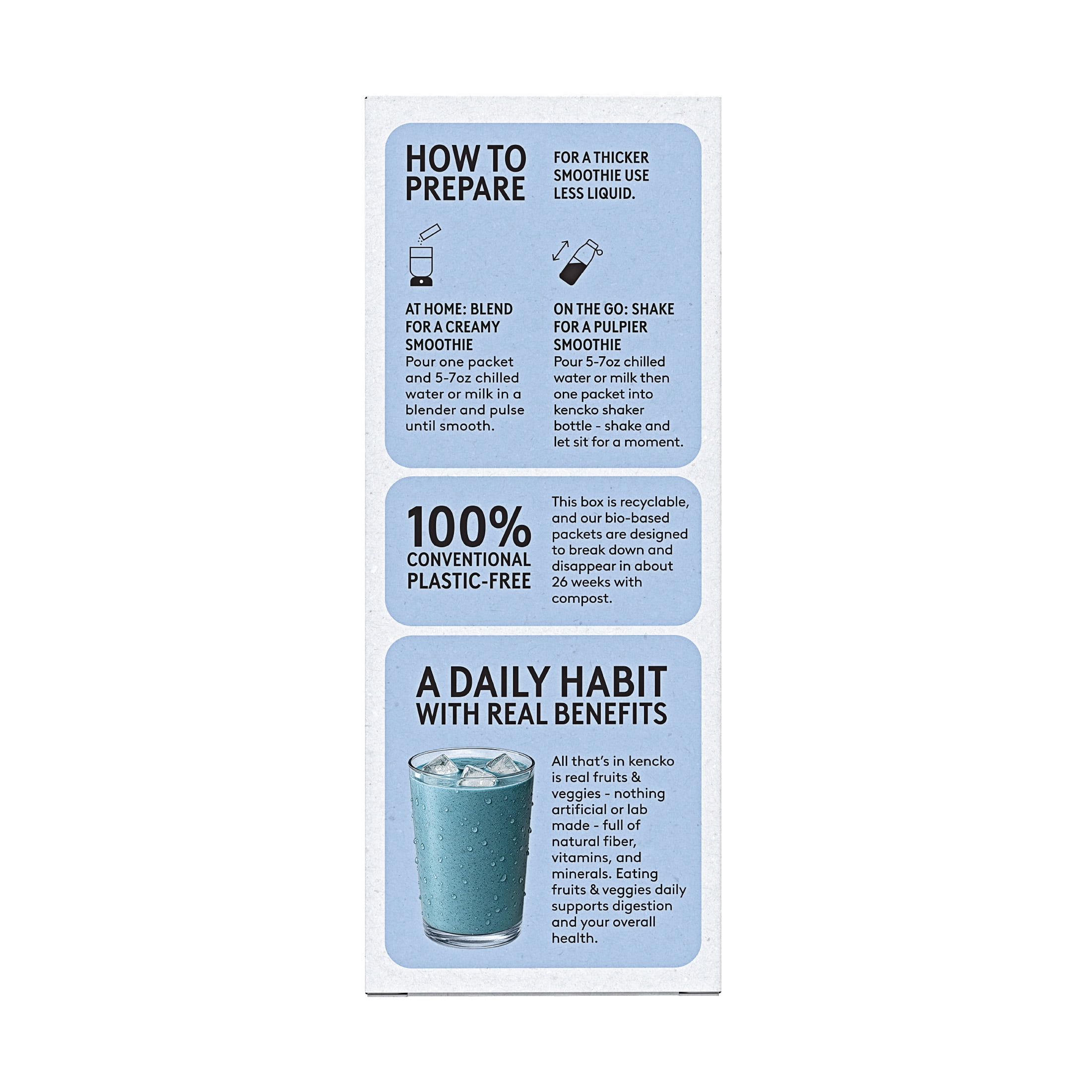 Kencko Blues Instant Superfood Fruit & Veggie Smoothies, .63 oz, 4 Pack