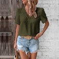 thumbnail image 1 of Xuyuer Lace Patchwork V-Neck Short Sleeve Tee - Women's Solid Color Casual Fashion Top, Affordable and Versatile for Daily Commute, Weekend Gatherings, and Skin-Friendly Comfortable Wear, 1 of 8