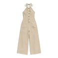 thumbnail image 6 of Hvogkswy Button Down Jumpsuits for Women Casual Sleeveless Wide Leg Romper with Pockets Comfy Loose Summer Beach Vacation Jumpsuit, 6 of 7