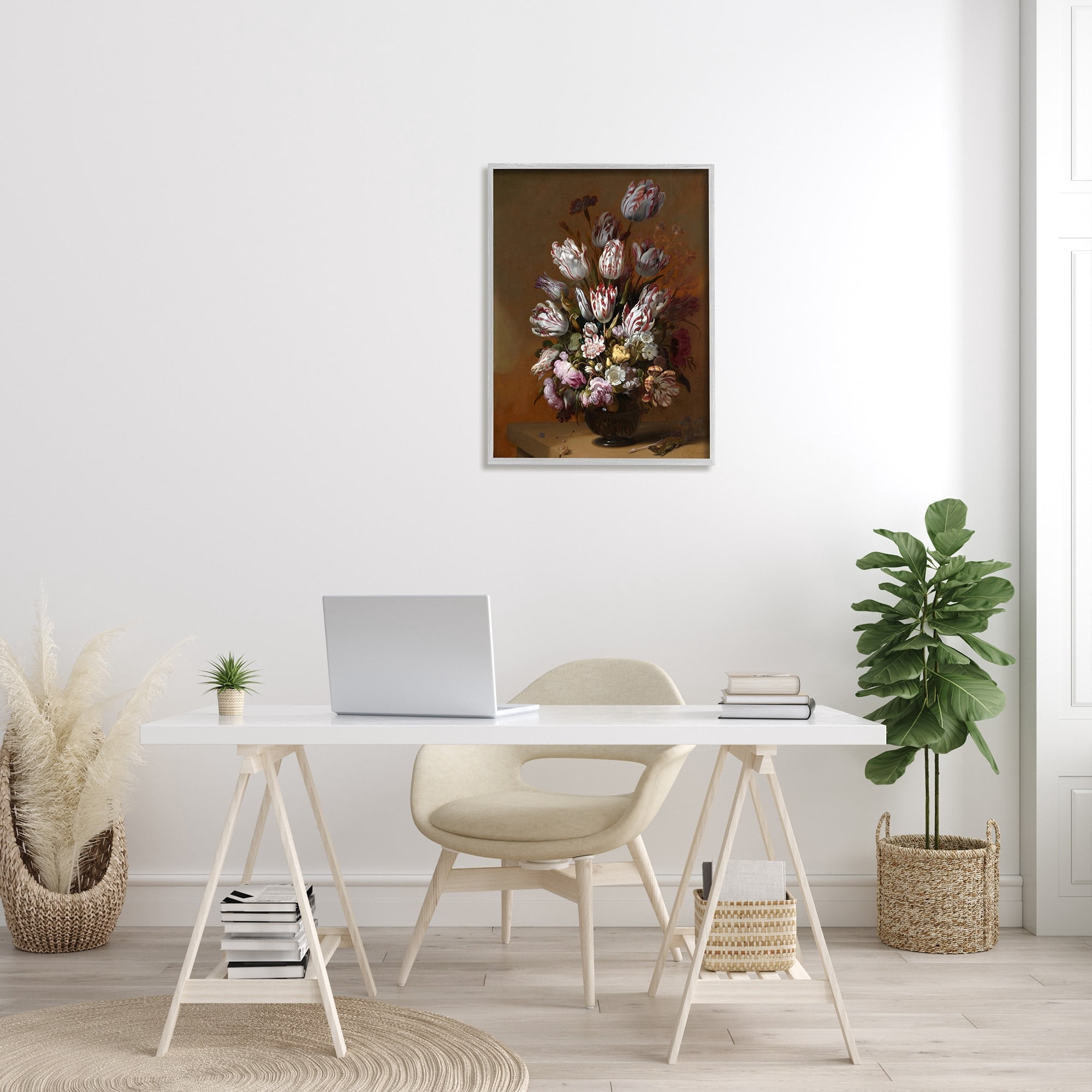 Stupell Industries Still Life with Flowers Traditional Hans Bollongier Paintings Painting Gray Framed Art Print Wall Art, Design by one1000paintings
