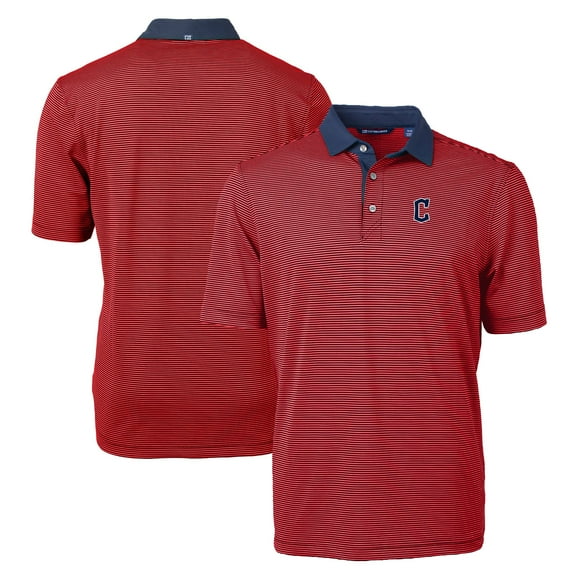 Men's Cutter & Buck Red/Navy Cleveland Guardians Virtue Eco Pique Micro Stripe Recycled Polo