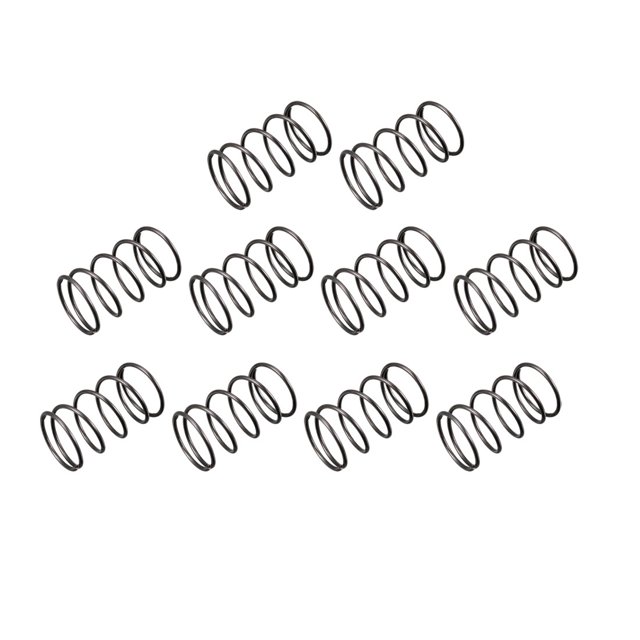 Resorte de compresión, diámetro de alambre de 1.2 mm, diámetro exterior de 18 mm, longitud libre de 30 mm, negro, 10 piezas