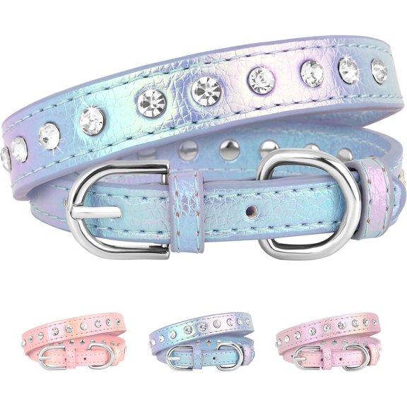1Pack Beirui Bling Rhinestone Dog Collar with Studded Diamonds for Small Medium Dogs Cats,Cute Bedazzled PU Leather Dog Collar with Sparkling Crystals for Girl Boy Puppies