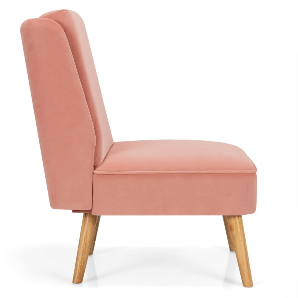 Finihen Velvet Accent Chair, Velvet Accent Armless Side Chair with Rubber Wood Legs, for Living Room, Bedroom, Pink