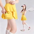 thumbnail image 2 of Kids Girls Tennis Skirts with Built-in Shorts Casual High Waist Ruffle A-line Skorts with Pockets, Workout Sports Running Skorts for Girls 5-6 Years, 2 of 3