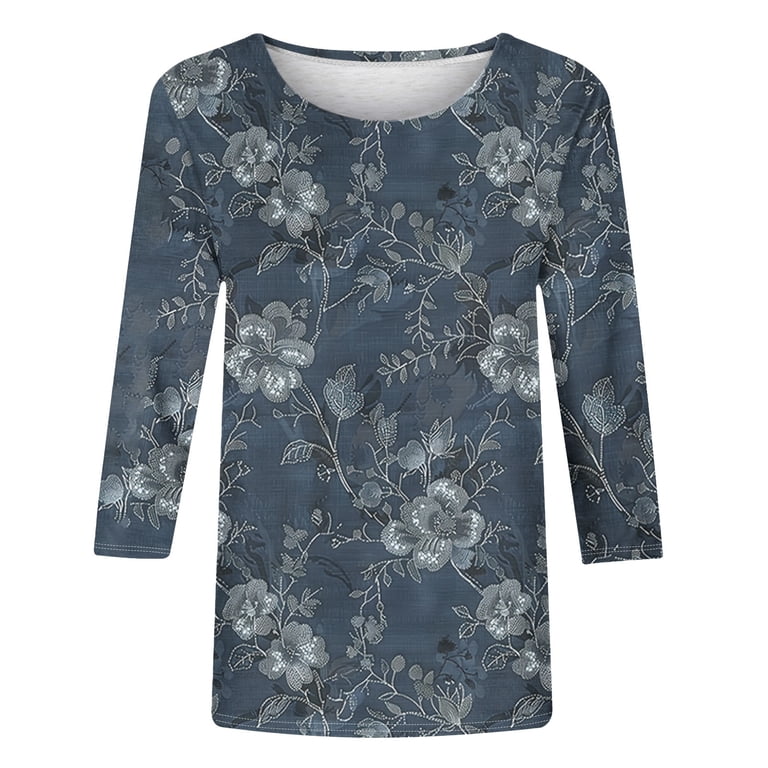 JTZGDY 3D Embroidered Floral Shirts for Women Cute Summer 3/4