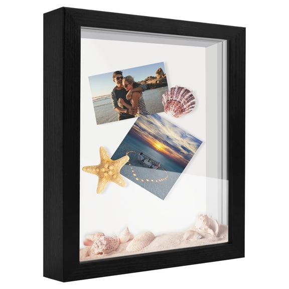 8x10 shadow box display case, wooden frame with shatterproof plexiglass, ideal for certificates, medals, photos, home or office decor, black