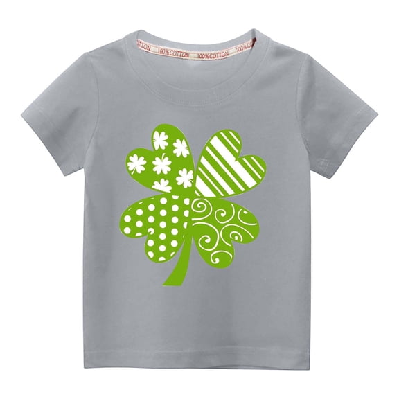 Lilgiuy Toddler St Patricks Day Shirts Boys Girls Green Clover Rainbow Graphic T-Shirt Casual Short Sleeve Tee Tops for Matching Jeans Shorts (Gray)