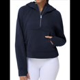 thumbnail image 1 of Sudadera con Capucha para Mujer, de Larga, Corta, con Media Cremallera y Bolsillos con Orificio para el Pulgar. Azul Marino M, 1 of 6