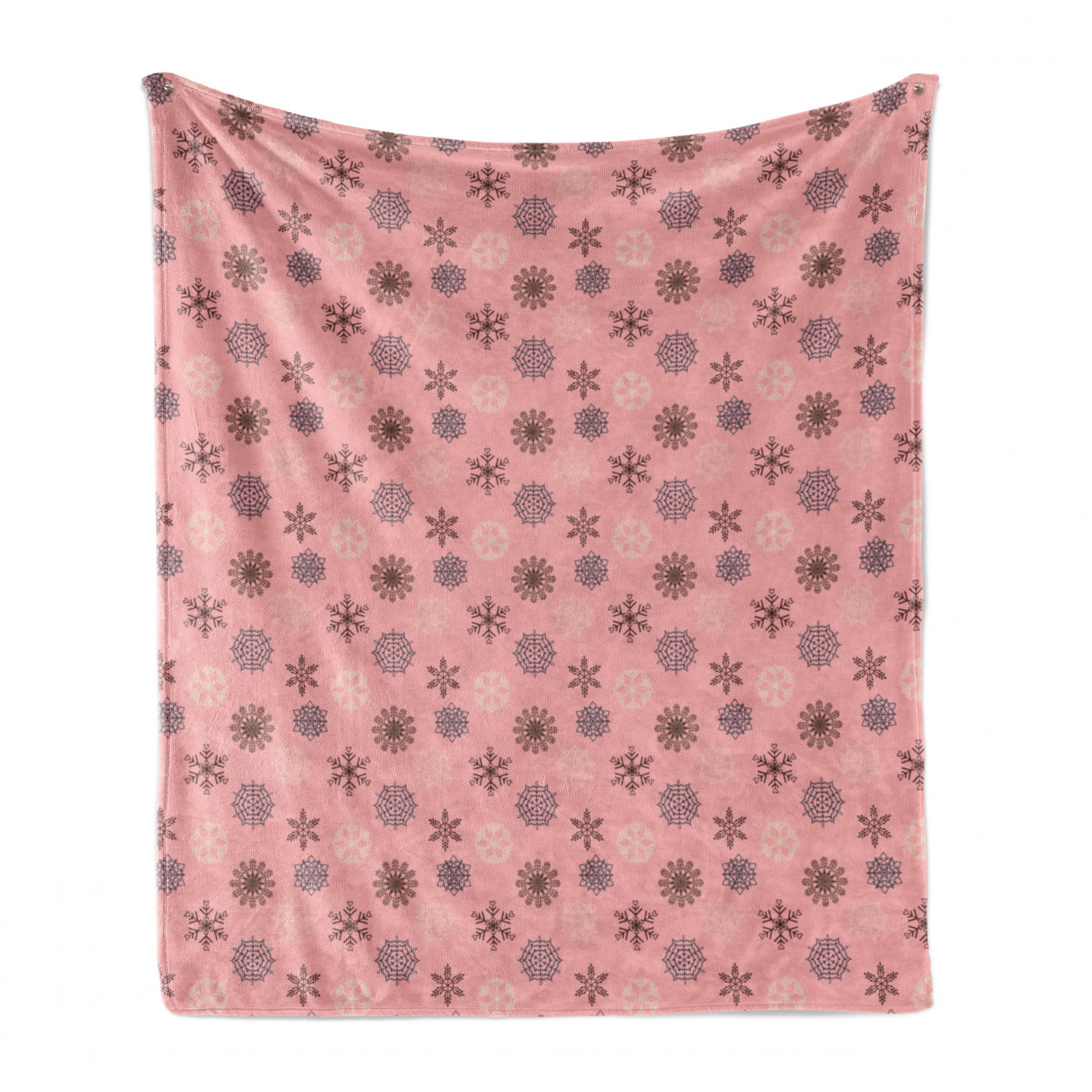 Ambesonne Winter Soft Flannel Fleece Throw Blanket Snowflakes in Various Details and Designs Pastel Toned Repetition Pale Pink and Dark Cocoa Cozy Plush for Indoor and Outdoor Use 60 x 80 