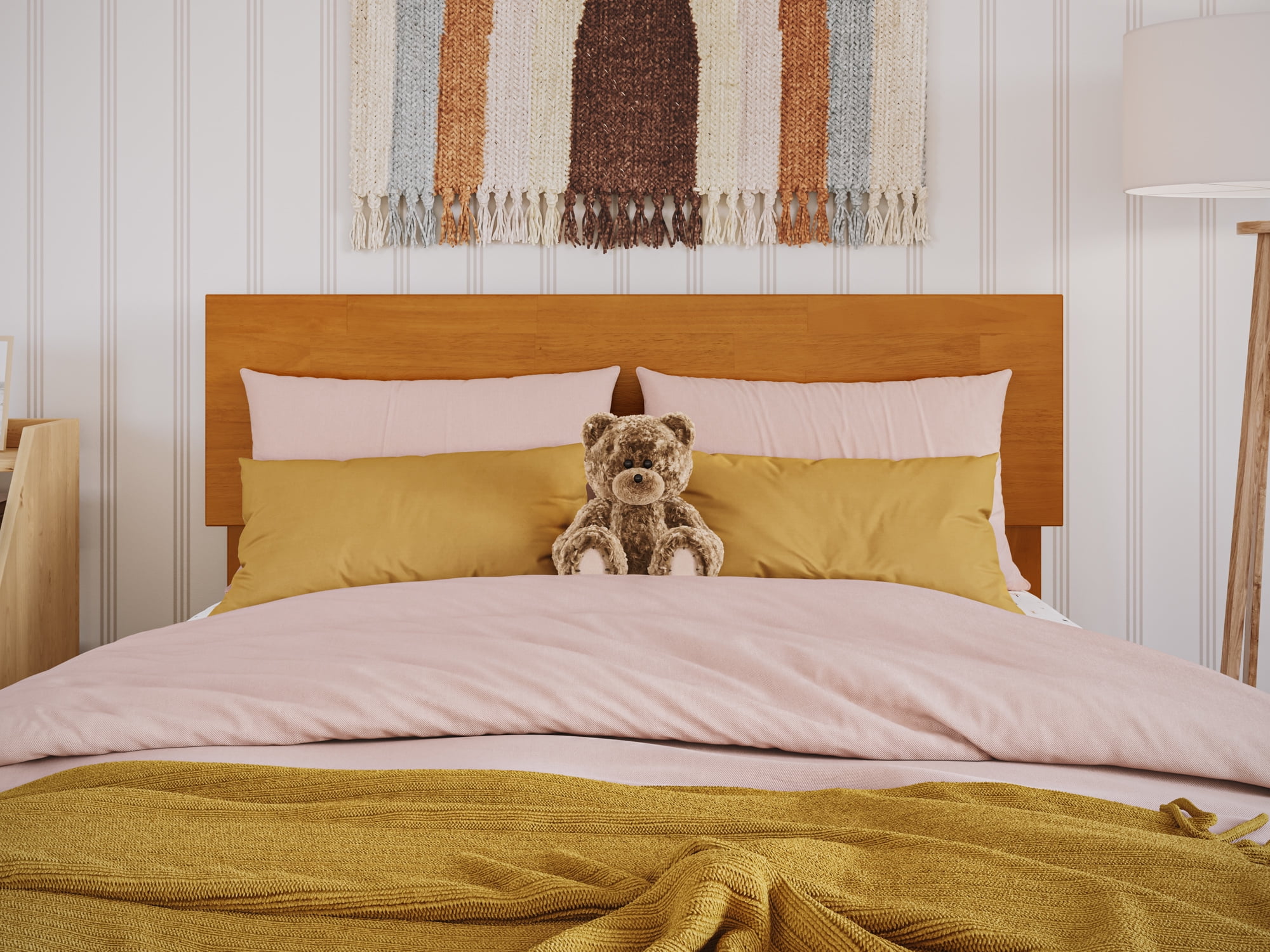 AFI Orlando Twin Modern Solid Wood Panel Headboard with Attachable Charger, Light Toffee