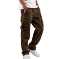 thumbnail image 2 of Men's Heavyweight Cargo Sweatpants Fleece Joggers with Pockets Elastic Waist Casual Athletic Lounge Pants Brown L, 2 of 8